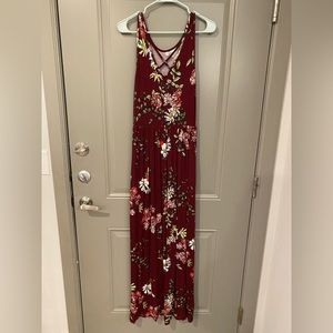 Maroon floral maxi tank top dress size medium